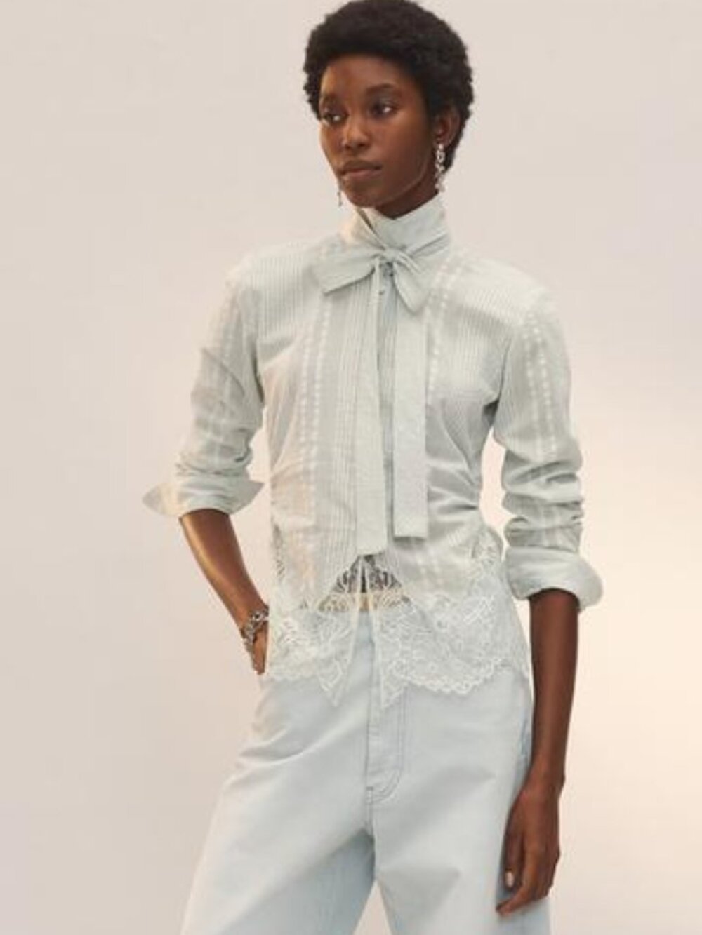 ZARA LIMITED EDITION LACE TIE SHIRT - Picture 7 of 10